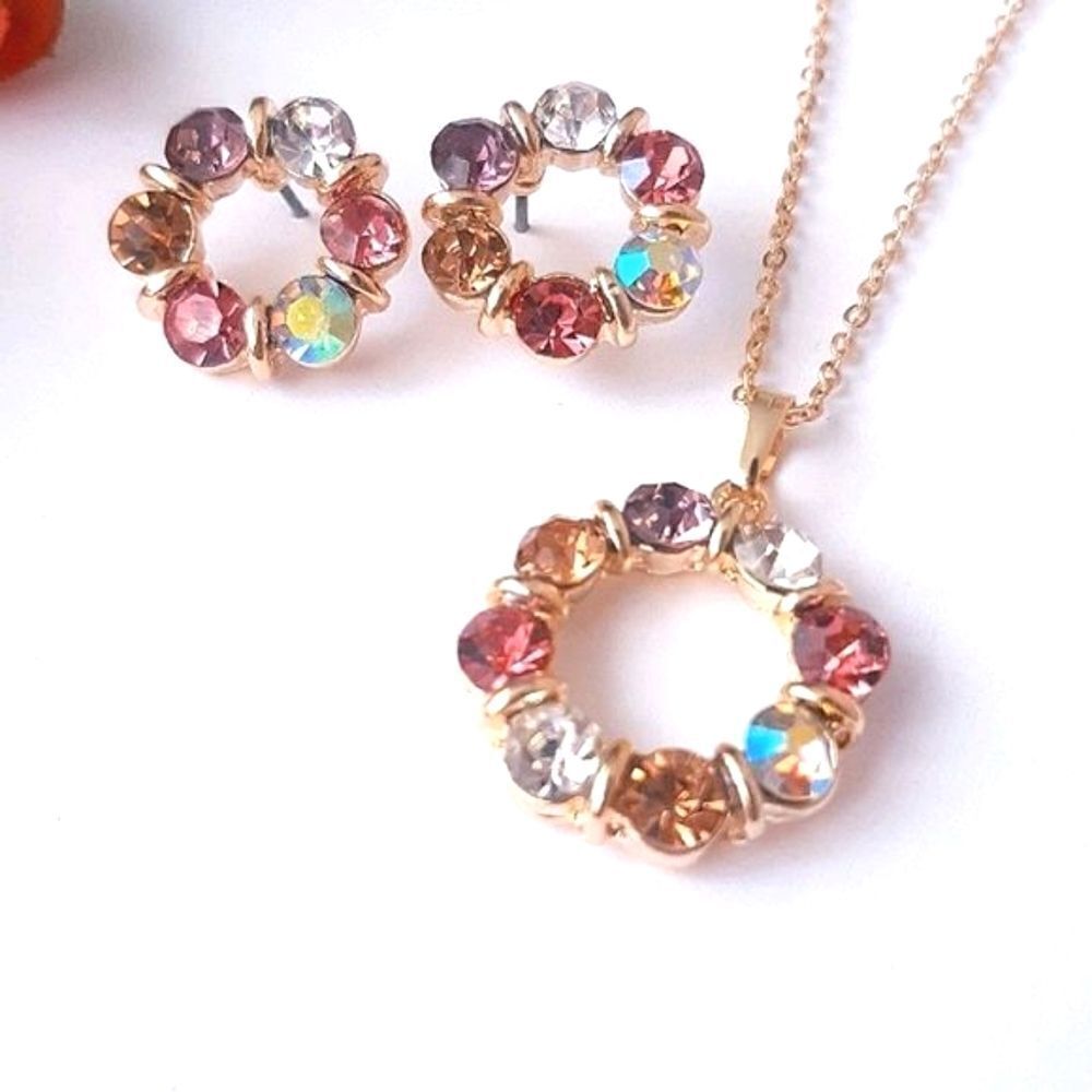 Necklace Earrings Crystal Rhinestone Sparkling Colorful Fashion Set